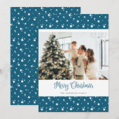Aangepaste blauwe foto-kerstkaarten feestdagenkaart (Voorkant / Achterkant)