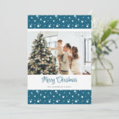 Aangepaste blauwe foto-kerstkaarten feestdagenkaart (Staand voorkant)