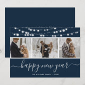Aangepaste Blauwe Fotocollage Gelukkig Nieuwjaar K Feestdagenkaart (Voorkant / Achterkant)