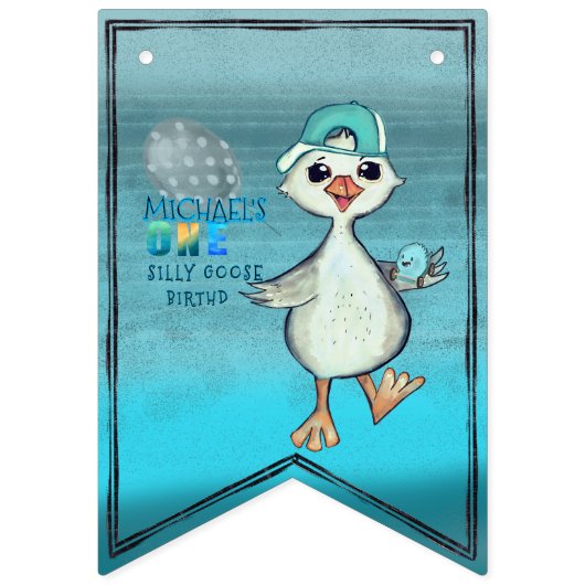 Aangepaste Blauwe Gekke Gans Verjaardagsfeest Vlag Vlaggetjes (Eerste vlag)