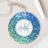 Aangepaste blauwe glitter Mermaid Monogramme Name Sleutelhanger