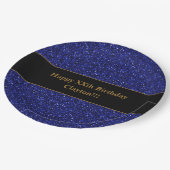 Aangepaste blauwe glitter met bericht verjaardagsf papieren bordje (Gekanteld)