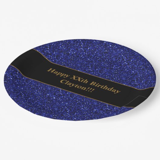 Aangepaste blauwe glitter met bericht verjaardagsf papieren bordje (Gekanteld)