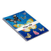 Aangepaste blauwe glittervlinder notitieboek (Rechterzijde)