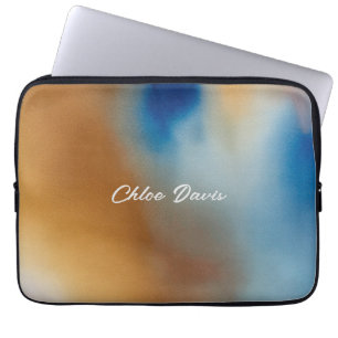 Aangepaste blauwe golven Waterverf Laptop Sleeve