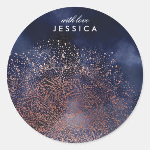 Aangepaste Blauwe Gouden Glitter Kerst Ronde Stick Sticker