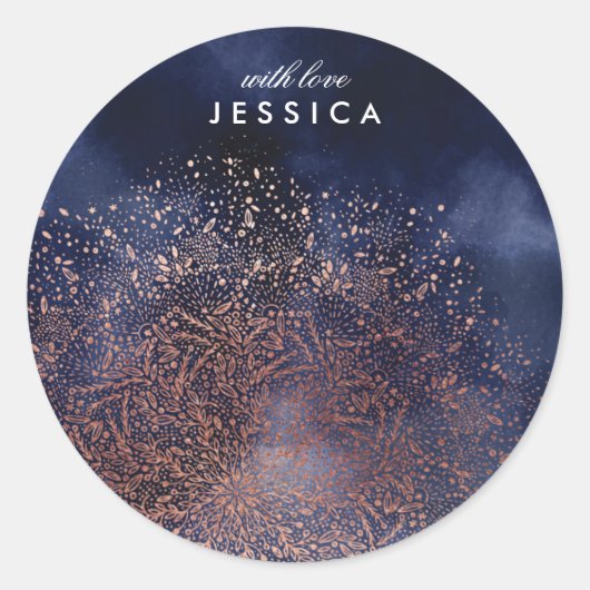 Aangepaste blauwe gouden kerstronde Sticker (Voorkant)