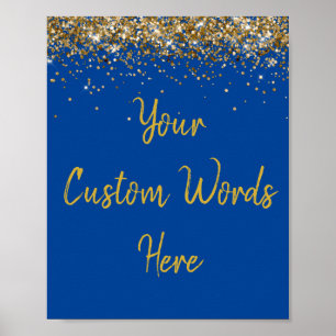 Aangepaste blauwe gouden verjaardagsfeest fotorekw poster