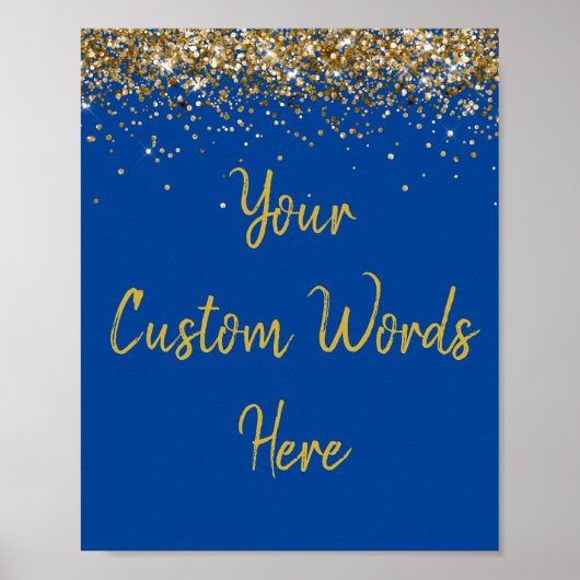 Aangepaste blauwe gouden verjaardagsfeest fotorekw poster (Voorkant)
