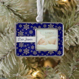 Aangepaste blauwe goudsnowflake verzilverd omlijst ornament