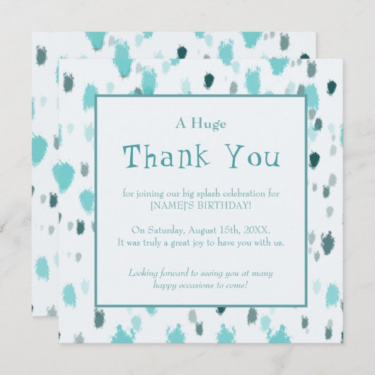 Aangepaste Blauwe, Grijze Splash van Kleur Dank u  Kaart (Voorkant / Achterkant)