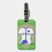 Aangepaste blauwe honkbal bagagelabel (Voorkant verticaal)