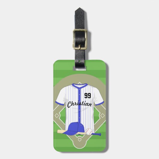 Aangepaste blauwe honkbal bagagelabel (Voorkant verticaal)