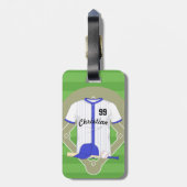 Aangepaste blauwe honkbal bagagelabel (Achterkant verticaal)