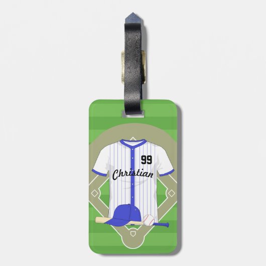 Aangepaste blauwe honkbal bagagelabel (Achterkant verticaal)