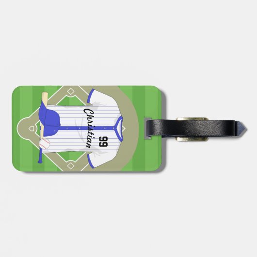 Aangepaste blauwe honkbal bagagelabel (Achterkant horizontaal)