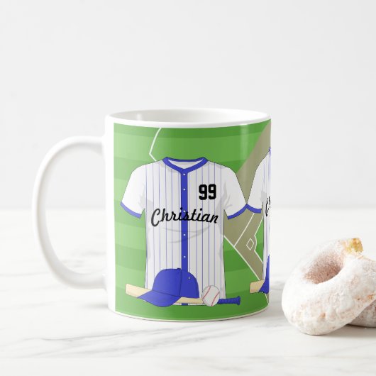 Aangepaste blauwe honkbal koffiemok (Met donut)