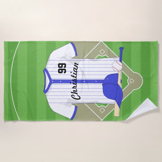 Aangepaste blauwe honkbal strandlaken (Voorkant)