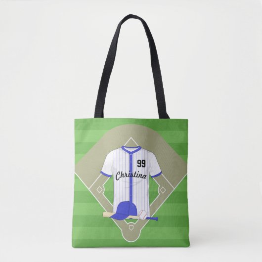 Aangepaste blauwe honkbal tote bag (Voorkant)