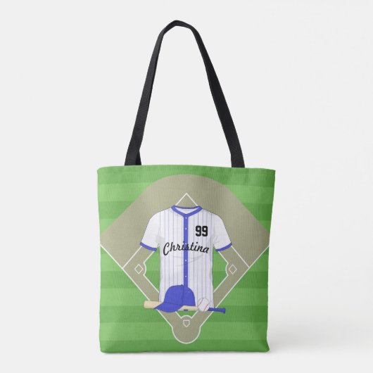 Aangepaste blauwe honkbal tote bag (Achterkant)