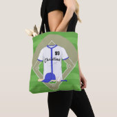 Aangepaste blauwe honkbal tote bag (Dichtbij)