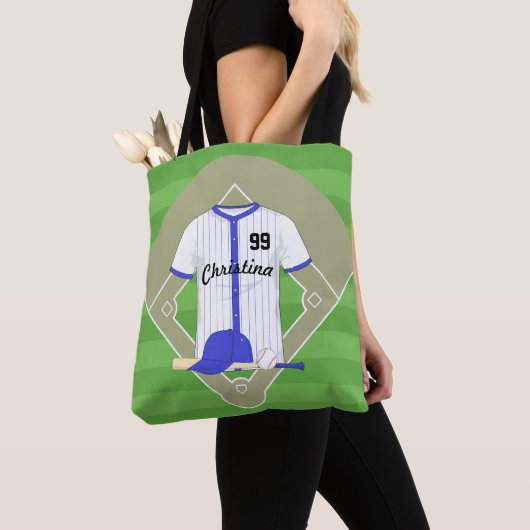 Aangepaste blauwe honkbal tote bag (Dichtbij)
