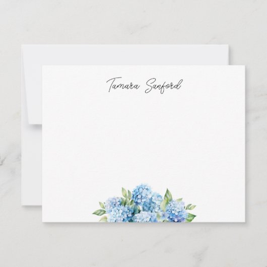 Aangepaste Blauwe Hortensia Notitiekaartje (Voorkant)