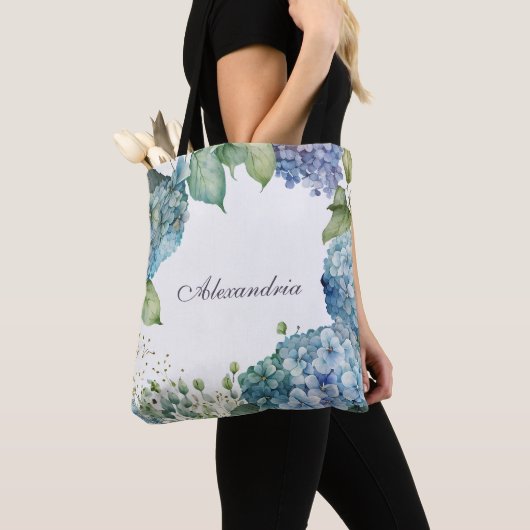 Aangepaste Blauwe Hortensia's  Tote Bag (Dichtbij)