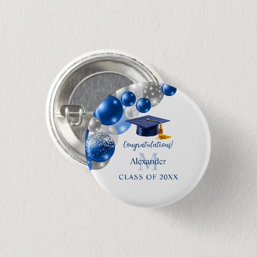 Aangepaste blauwe jongens afstuderen ronde button 3,2 cm (Voorkant /achterkant)