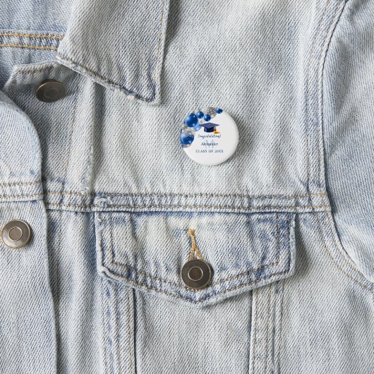 Aangepaste blauwe jongens afstuderen ronde button 3,2 cm (In situ)