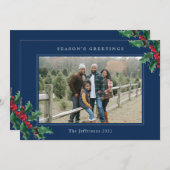 Aangepaste blauwe kerstkaart voor de Groeten van h (Voorkant / Achterkant)