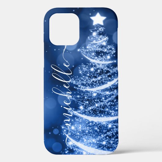 Aangepaste blauwe kerstmousserende boom Case-Mate iPhone case (Achterkant)