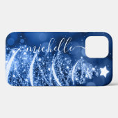 Aangepaste blauwe kerstmousserende boom Case-Mate iPhone case (Achterkant (horizontaal))