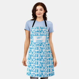 Aangepaste Blauwe Keuken Kitsch Fun Art Patroon Schort