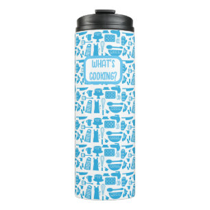 Aangepaste Blauwe Keuken Kitsch Fun Art Patroon Thermosbeker