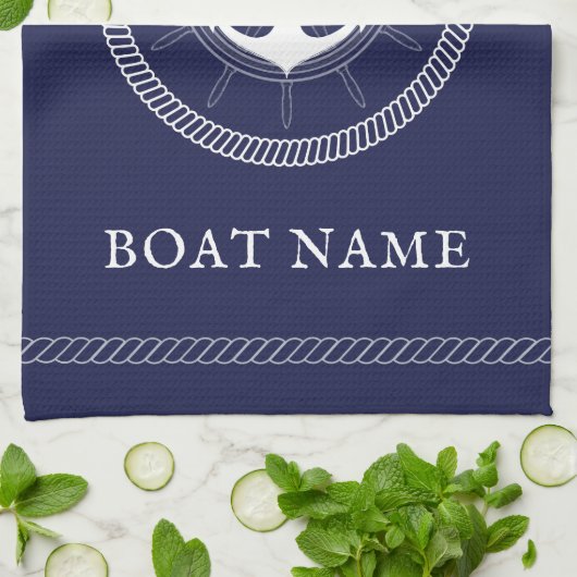 Aangepaste blauwe keukenhanddoek met witte anker (Gevouwen)