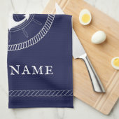 Aangepaste blauwe keukenhanddoek met witte anker (Quarter Fold)