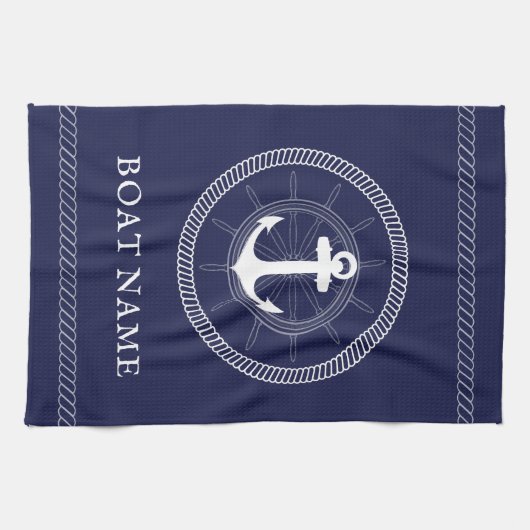 Aangepaste blauwe keukenhanddoek met witte anker (Horizontaal)