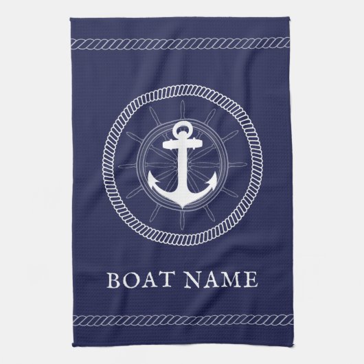 Aangepaste blauwe keukenhanddoek met witte anker (Verticaal)