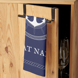 Aangepaste blauwe keukenhanddoek met witte anker