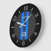 Aangepaste blauwe koolstofstijl racestrips op een grote klok (Hoek)