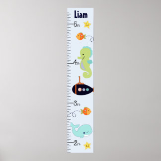 Aangepaste blauwe lagune/walvis/visgroeigrafiek poster