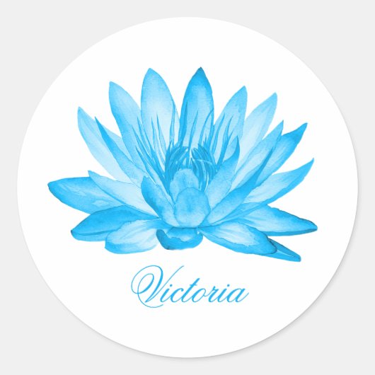 Aangepaste blauwe lotusbloem ronde sticker (Voorkant)