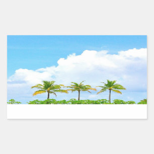 Aangepaste Blauwe Lucht Wolken Palmen Lege Sjabloo Rechthoekige Sticker