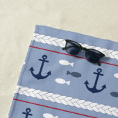 Aangepaste blauwe marinewitte, nagenoeg witte anch strandlaken (In situ)