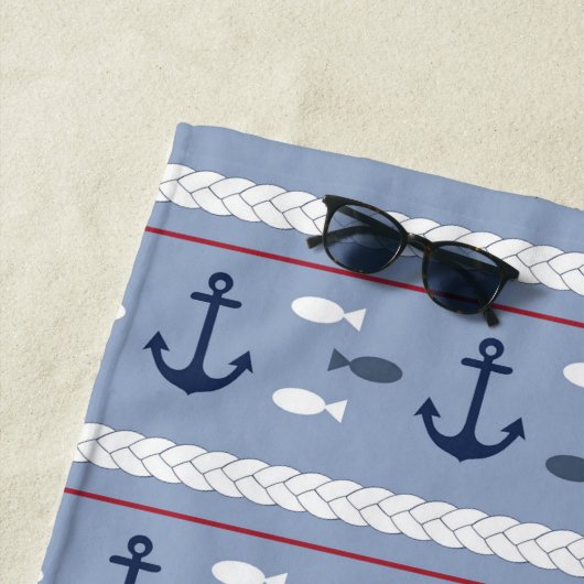 Aangepaste blauwe marinewitte, nagenoeg witte anch strandlaken (In situ)