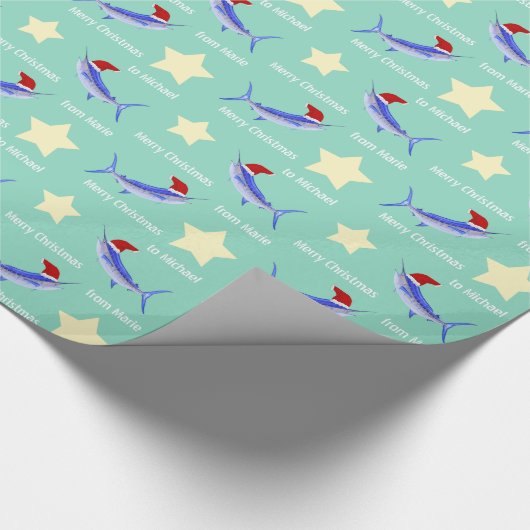 Aangepaste blauwe marlijn Santa Cadeaupapier (Hoek)