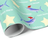 Aangepaste blauwe marlijn Santa Cadeaupapier (Rol Hoek)