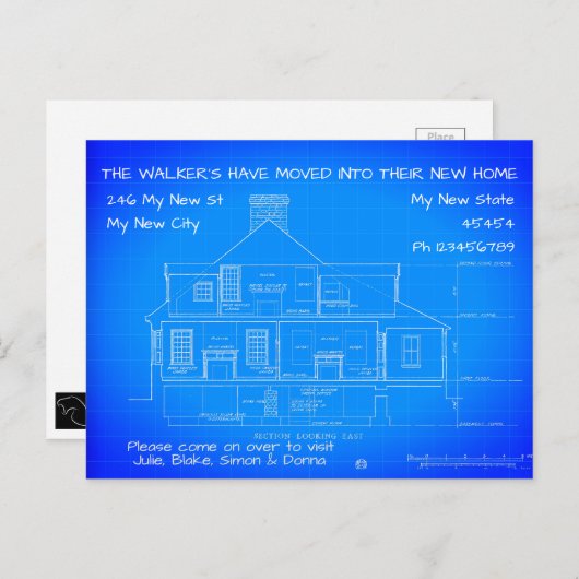 Aangepaste blauwe mededeling over het verplaatsen  briefkaart (Voorkant / Achterkant)