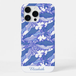 Aangepaste blauwe monochromatische bultrug walvis iPhone 16 pro max hoesje